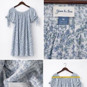 Yarn & Sea Blue Floral Dress | Size Medium | Tie-Sleeve